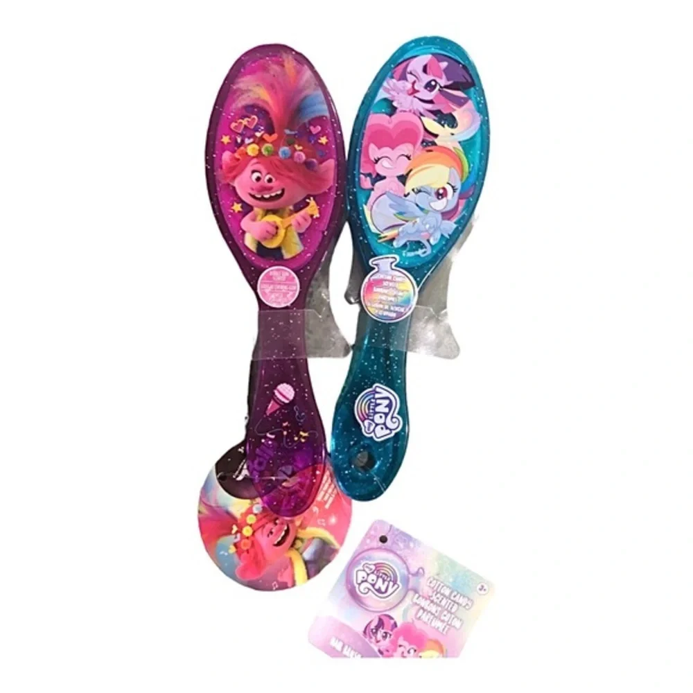2pack “my little pony” cotton candy‎ and “trolls” strawberry scented hair brush